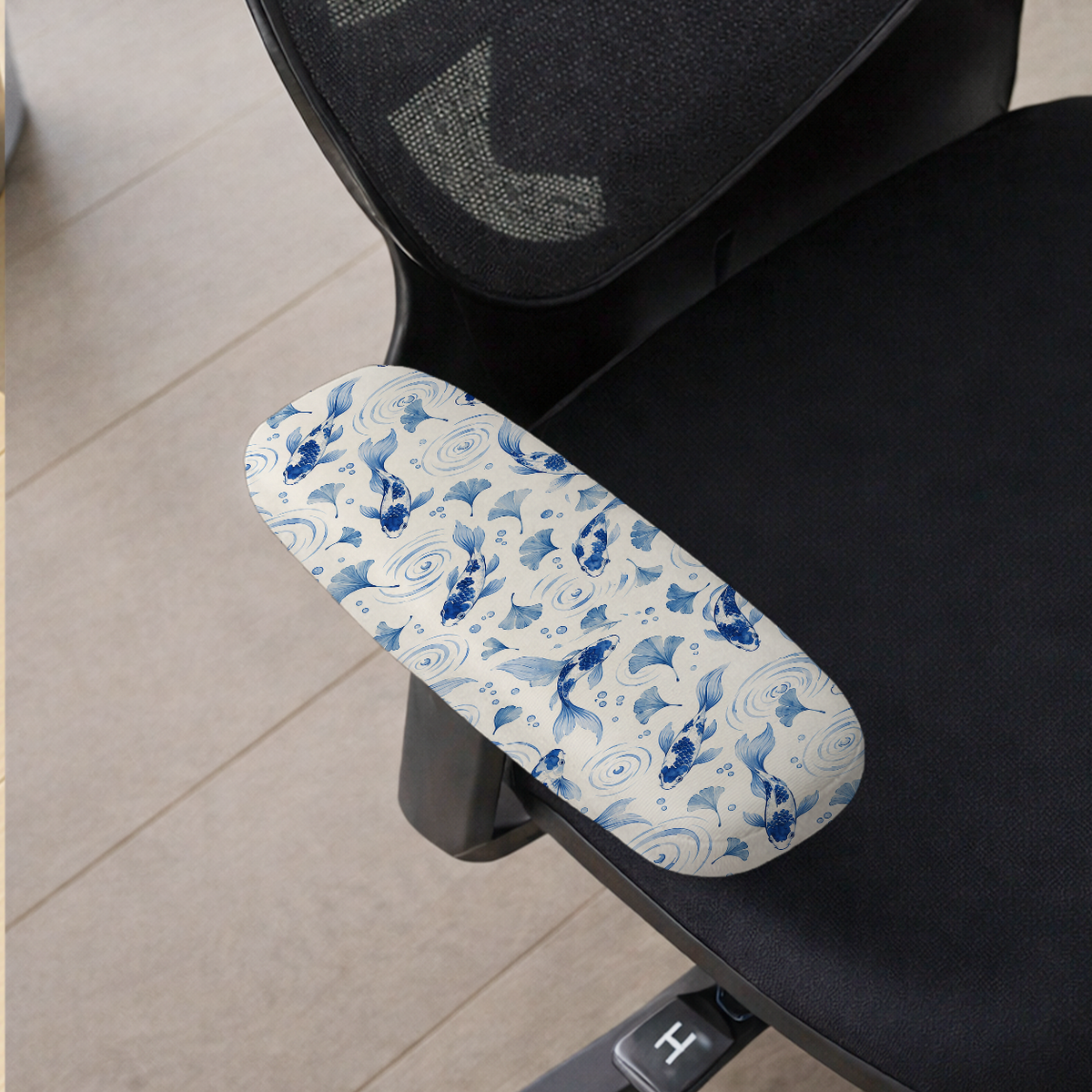 Porcelain Koi armrest cover detail; selected cover option only, chair not included.