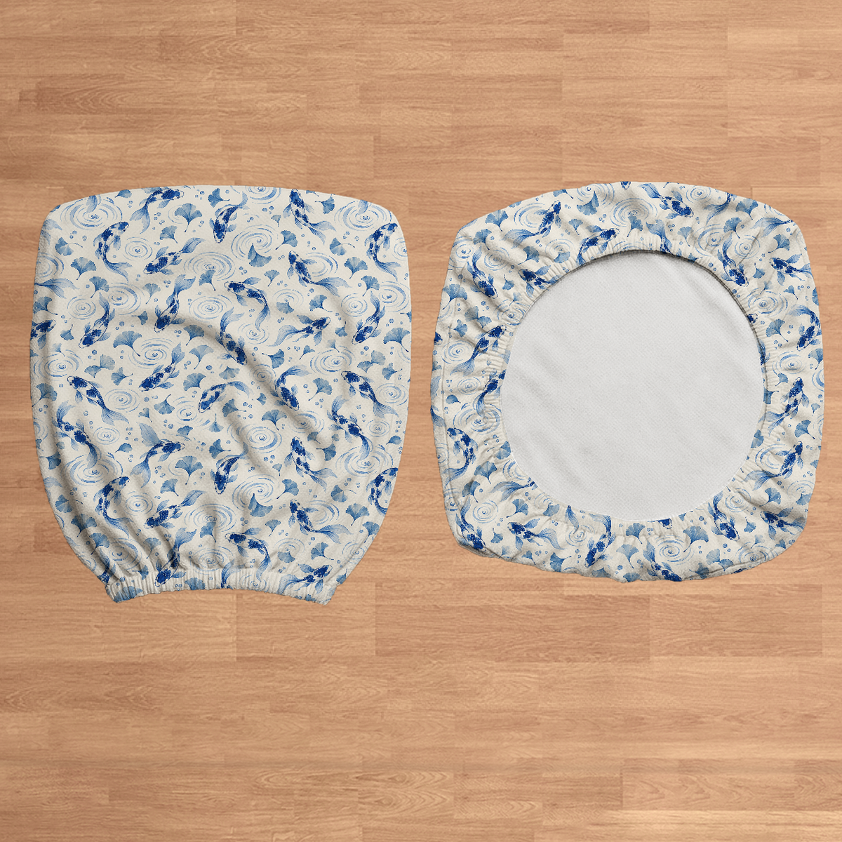 Porcelain Koi flat lay construction; selected cover option only, chair not included.