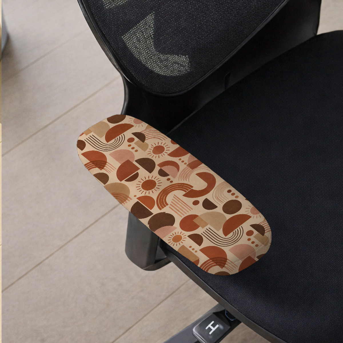 Terracotta Orbit armrest cover detail; selected cover option only, chair not included.