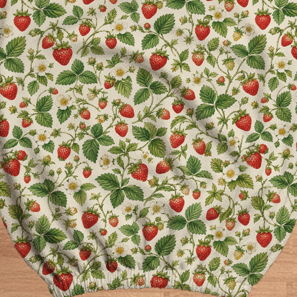 Wild Strawberry Meadow fabric and elastic detail; selected cover option only, chair not included.