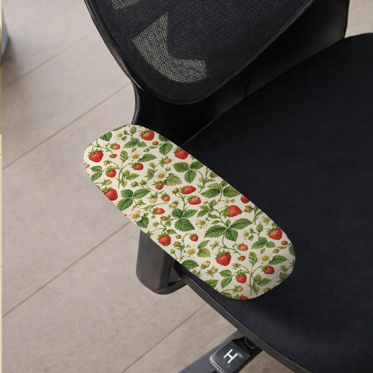Wild Strawberry Meadow armrest cover detail; selected cover option only, chair not included.